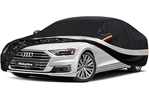 Weleyclore 10 Layers Car Cover Waterproof Breathable Large for Saloon,100% Waterproof Outdoor Car Covers Rain Snow UV Protection.Custom Fit for Audi A8,Jaguar XJ,BMW 7 Series,etc,Black B7