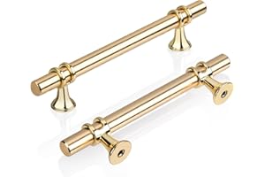 GUWINA 6pcs 96mm Gold T Bar Kitchen Cupboard Handles, Elegant Matte Golden Wardrobe Door Handle, Zinc Alloy Solid Drawer Pull Handle for Cabinet Furniture Sideboard, Furniture Handle with Screws