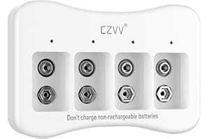 czvv Chargeur de Batterie 9 V à 2 Emplacements, Fonction de Charge Rapide, Entrée de Type C, Fonction de Charge Rapide, Protection Contre Les Surcharges