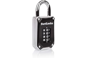 FORTLOCKS Cadenas à Code 4 Chiffres | Cadenas à Code pour Casiers de Sport, de Collège, de Vestiaire et Plus Encore | Corps en Alliage de Zinc avec Anse en Acier Trempé (Noir/Argent)