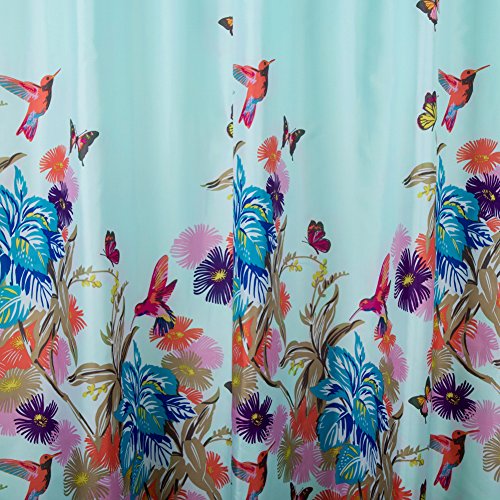 S-ZONE Blumen mit Vögeln und Schmetterling Drucken Duschvorhang verdicken Anti-Schimmel Textilien Polyester Wasserabweisend 180×180 cm mit 12 Vorhangringe - 4