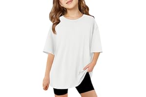 Haloumoning T-Shirts Mädchen Rundhals Kurzarm Einfarbige Casual Sport Tops Kinder Sommer Oversized Shirts Lässige Basic Oberteile.
