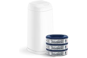 Angelcare Poubelle à Couches + 3 Recharges Anti Odeurs/Grande Capacité Antibactérien Usage Simple Dress Up, Blanc