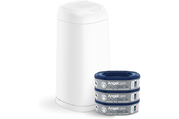 Angelcare Poubelle à Couches + 3 Recharges Anti Odeurs/Grande Capacité Antibactérien Usage Simple Dress Up, Blanc