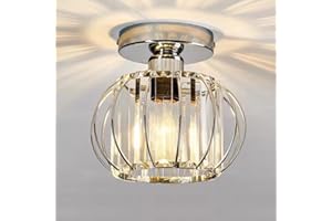 ktjes Mini Crystal Ceiling Light Fixture Modern Chrome Semi-Flush Mount Ceiling Lamp for Bedroom Dining Room Living Room Hallway