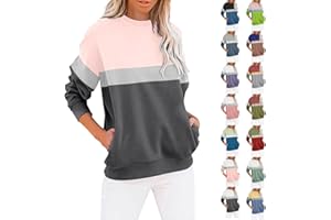 NUOKE Sweatshirt For Women UK Sale Clearance Women's O Neck Sweatshirt Long Sleeves Pullovers Cute Loose Tops Color Pocket Graphic Girl Sweater Oversized Lightweight Hoodie Fleece Autumn Clothes Jumpers