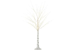 HOMCOM Árbol de Abedul Altura 150 cm con 96 Luces LED IP44 Blanco Cálido Ramas Flexibles y Base Lámpara de Árbol Decoración Navidad para Interiores 22x22x150 cm Blanco