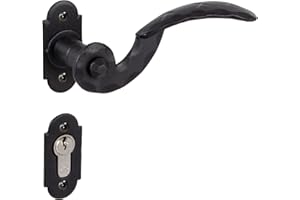 Gedotec Herraje puerta Juego de manillas Pomo Tirador en rosa Modelo DORELLA 303 Antiguo Hierro forjado sin Resorte retorno PZ Cilindro perfil negro galvanizado Calidad marca para su Salón & Exterior