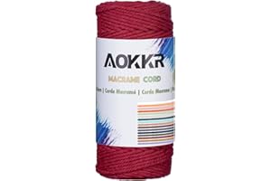 AOKKR Macrame Cuerda, Hilo Macrame 3mm x 100m Cordel Algodon Natural Suave de 4 Hilos, Colgante de Macramé Pared, Macrame Cortinas, Macramé Colgador de Plantas, Decoración Bohemia Colores, Rojo Vino