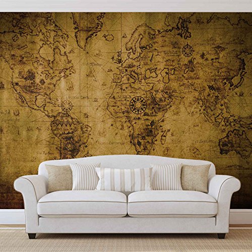 Sepia Weltkarte Vintage – Wallsticker Warehouse – Fototapete – Tapete – Fotomural – Mural Wandbild – (3600VE) – XXXL – 416cm x 254cm – VLIES (EasyInstall) – 4 Pieces - 4