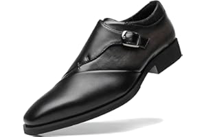 SANNAX Zapatos Formales Hombre de Material Sintético Premium - Calzado de Vestir con Hebilla para Bodas, Eventos y Negocios (Textura de Cuero)