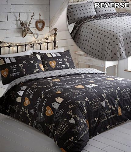 Simply Christmas Duvet Cover and 2 Pillowcase Set, Black, Double