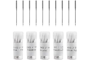 JIEDDEY Sewing Machine Needles,50 Pack Universal Sewing Machine Needle Steel Household Sharp Neddle for Brother Singer Size 65/9 80/12 90/14 100/16 110/18