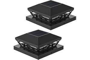 ILIKEPOW 2pcs Solar LED Waterproof Garden Outdoor Post Cap Lamp for 4x4, 5x5 Wooden Posts, Deck, Fence, (Cool White 6000K and Warm White 3000k)
