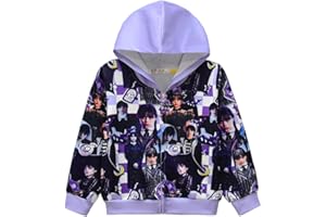 Suyaluoi Wednesday Addams Chaqueta infantil con cremallera sudaderas con capucha de manga larga para niñas Addams Fans Merch Moda Impresión 3D Sudaderas para Estudiantes