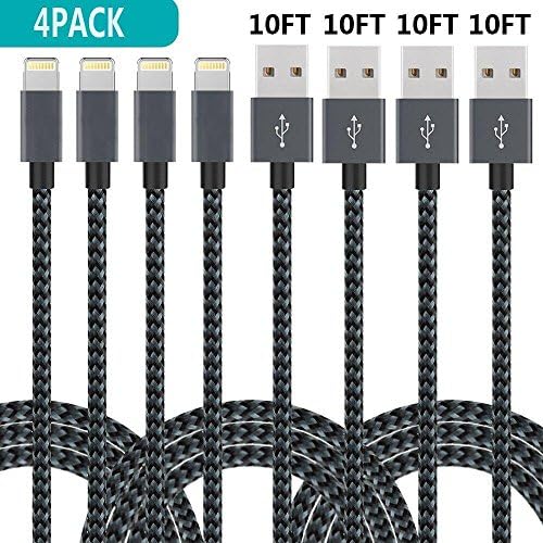 iPhone Cable Edota Lightning Cable [4-Pack] 8 Pin Nylon Braided Lightning to USB iPhone Charger Syncing and Charging Cable Cord for iPhone 7/7 Plus/6s/6s Plus/6/6 Plus/5/5S/5C/SE/iPad and iPod Mini and More(10FT/3M)