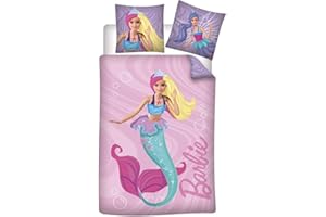 AYMAX S.P.R.L Barbie Mermaid Bedding Set, 100% Cotton, Pink Reversible Duvet Cover 140 x 200 cm + Pillowcase 65 x 65 cm (062BB)