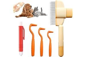 Xionghonglong Set Rimozione Zecche per Animale Domestico, con Pinzetta, Pinza e Pettine Autopulente, Kit Sicuro e Facile da Usare PE la Cura degli Animali Domestici