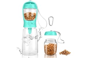 MYOWELL Tragbare Trinkflasche Hunde - 550ml Hundetrinkflasche für Unterwegs mit 100g Hundefutter Becher, für Große Kleine Hunde Leckdichte Wasserflasche (Blau)