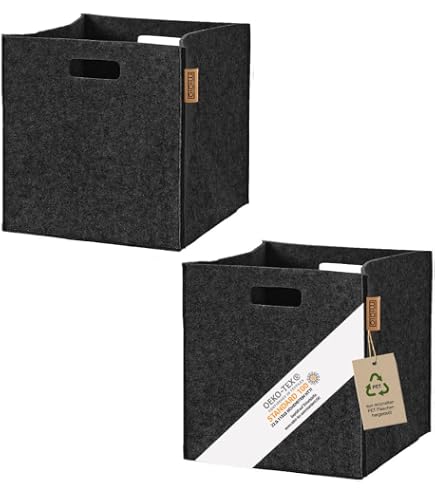 4 Ceste Portaoggetti In Feltro Grigio E Nero Con Manici - 34x24x21 Cm - Contenitori Pieghevoli Per Giocattoli, Libri, Vestiti
