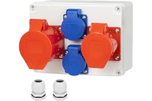 CHENGPI Distribuidor de Corriente Mural con Tomas Schuko IP54 y Toma de Corriente CEE 16A/32A, IP67 Caja de Distribución Eléctrica para Edificios