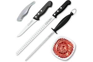 PRACTICFOOD Juego de Cuchillos Profesionales Selección Super Chef, Jamonero Alveolado 29 cm y Accesorios (ESSENTIAL2)