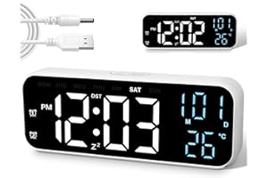 OurLeeme Digital Alarm Clock, LED Alarm Clocks Bedside with Temperature Date Week Display, Bedroom Desk Clock with 3 Levels Nightlight Brightness Snooze Function USB Charging Port 12/24H for Adult Kid
