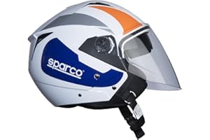 BHR Casco Jet Doppia Visiera Sparco Riders SP503 | Casco Scooter Omologato ECE | Casco Moto Jet con Doppia Visiera Antigraffio & Sgancio Micrometrico | Bianco/Arancio | XL