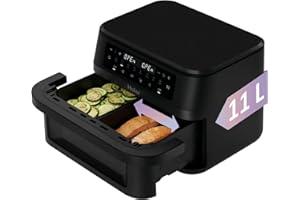 ‎HAIER Haier Heißluftfritteuse Flex I 11 L Airfryer Dual mit herausnehmbarer Trennwand & Sichtfenster I 8-in-1: Frittieren, Grillen, Braten, Backen, Dörren, Auftauen I Antihaftbeschichtung, spülmaschinenfest