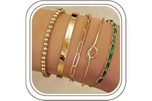 LOLIAS Damarmband, 5 st., äkta 14 karats guld, armkedja, allergivänliga guldpärlor, CZ, kedja, stapelbara armband, gyllene sm