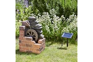 Garden Mile® Novelty Vintage Style Water Fountain - Solar Powered Resin Heywood Mill Colour Recycling Water Feature Garden Centrepiece - Outdoor Decorative Ornament for Pond, Patio and Lawn Decor