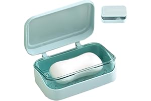 MVPACKEEY 1Pc Soap Box with Removable Drainer and Lid, Travel Leakproof Soap Case Container Holder Soap Dish, 2 Layers Rectangular Soap Dish Container for Shower Travel Hiking Bathroom School Gym(Blue)