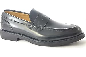 MALU SHOES Scarpe Uomo Mocassini Inglese College Vera Pelle Blu con bendina Made in Italy Fondo Classico Sportivo Genuine Leather