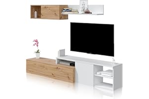 duehome | Conjunto de Salon Reversible, Mueble de Salon, Modulos de Comedor, Modelo Kate, Acabado en Roble Nodi y Blanco Artik, Medidas: 221 cm (Ancho) x 44 cm (Alto) 40 cm (Fondo)