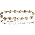 Chain Belt Gold Women Hollow Out Metal Daisy Chain Belt Western Boho Chain Belts for Women Adjustable Waist Chain Belt for Dress Jeans Cowgirl Concho Belt Vintage Openwork Long Buckle Waist Belt