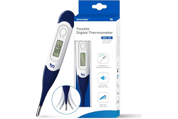 Thermomètre Numérique à Embout Flexible, Mesure Rapide et Précise par Voie Buccale, Axillaire ou Rectale - Pour Bébés, Enfants et Adultes