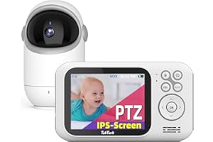TakTark Camara Vigilancia Bebe, 3.2'' Vigilabebés con Cámara y Audio Rotación de 300°, Vigilabebes Inalámbrico Bebe Monitor con Comunicación Bidireccional, Visión Nocturna,Sensor de Temperatura