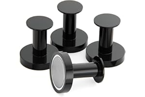 Mavoro Strong Magnetic Hooks for Hanging Coats and Bags. Set of 4 Black Magnet Hooks Heavy Duty Magnets, Neodymium 52 Rare Earth Magnets. Push Pin Style Magnet Hook for Refrigerator, Locker etc