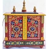 Jodhpur Handicrafts Wooden Temple with LED BULB (Red)
