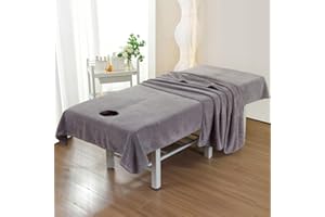 Morbuy Draps de Lit Table de Massage avec Trou, Housse de Coussin de Massage Lavable, Serviette de Massage Réutilisable pour Spa Beauté et Salon du Visage (200x100cm,Gris)