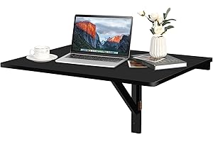 COSTWAY Wall-mounted Drop-leaf Table, Folding Floating Laptop Desk, Space Saving Hanging Table for Study, Bedroom, Bathroom, or Balcony, 80x60CM(Black)