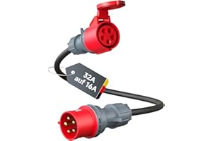 ‎EVDANCE EVDANCE CEE Adapter 32A(22KW) Stecker auf 16A Kupplung(11KW) [400V, 3-phasig, 1m] 5-polig, Schutzart IP44, Geeignet für Industrie, Werkstätten, Baustellen, Landwirtschaft