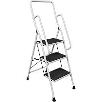 Scala A 3 Gradini Pieghevole Con Corrimano Di Sicurezza - Antiscivolo, Portatile, Carico 150 Kg