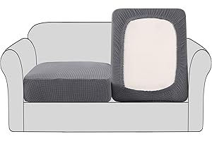 BellaHills Stretch Sofa Seat Cushion Cover Sofa Couch Cushion Furniture Protector Sofa Slipcover with Elastic Bottom Spandex Jacquard Fabric Small Checks(2 Pieces, Grey)