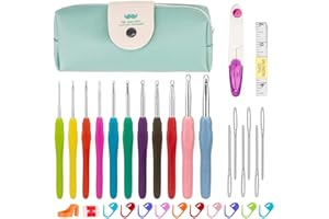 Luxebell Aghi di Crochet Ferri da Maglia Uncinetto Set Alluminio 11pcs Generic Uncinetti con 19 Accessori Borsa Verde per la Lavorazione a Mano