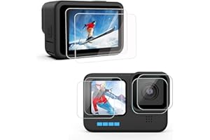 MEETTIKEY 6 PCS Película Protectora para Gopro Hero 10 Black, 2 x HD Vidrio Templado Transparente, 2 x Protección de Lente de Vidrio Templado, 2 × Película Protectora Frontal de Vidrio Templado LCD