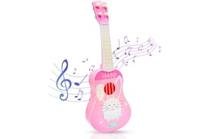 Ynanimery Kids Guitar Ukulele Toy for 3-6 Year Old Boys Girls, Kids Musical Instrument with 4 Adjustable Strings, Toddler Children Beginner Interactive Toys Gift, Pink Guitar