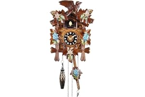 Eble Orologio a cucù in vero legno, movimento al quarzo alimentato a batteria, dipinto, 22 cm