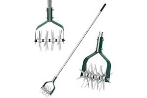 Yeelor Cultivador giratorio con mango ajustable S/S con dientes de metal sólido desmontables, cultivador de jardín, cultivador de césped y cultivador manual para aflojar y mezclar tierra