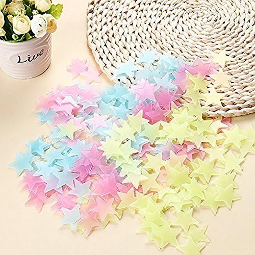 100pcs Luminous Stars Glow in the Dark Wonder Stars Super Kit Plastic Wall Stickers Decals for Kids' Home Bedroom Ceiling Wall